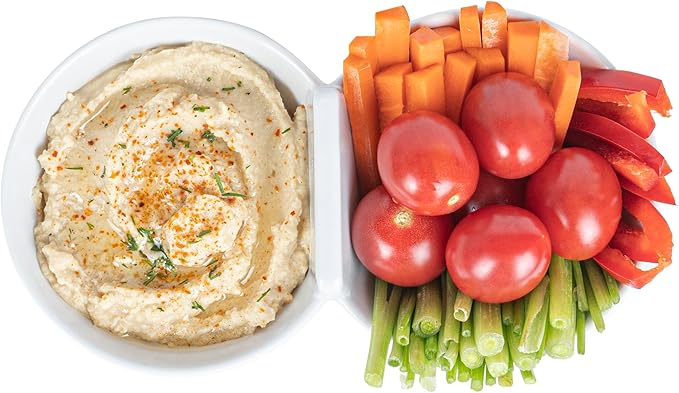 Restaurantware Voga 8.5 Ounce Divided Serving Dishes 10 Round Condiment Serving Dishes - 2 Compartments Serve Appetizers Snacks Dips Or Dressings White Melamine 2 Compartment Dishes