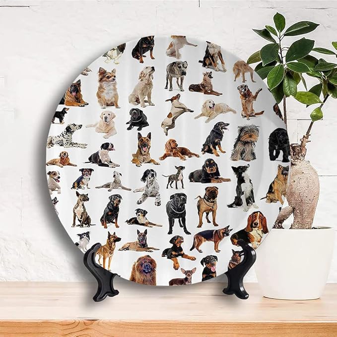 Ceramic Plates, Dog Lover Decorative Ceramic Plates, Austratlian Shepherd Pet Italian Mastiff, 7 Inch, Household Plates Decorative, Brown Black