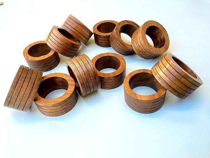 Napkin Rings, Wood Napkin Rings Napkin Holders Buckles for Dining, Anniversary, Birthday, Dinner, Christmas, Party of Table (Lining Plan Set of 12)