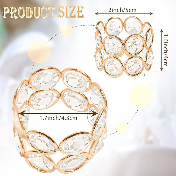 Crystal Metal Napkin Rings Set, Elegant Wedding/Party Table Decor, Shiny Holiday Dinner Accessories Bulk, Bridal Shower Gift, Anniversary, Christmas, Home Decor Essentials (Gold, 24-Pcs)