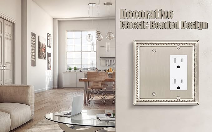 Henne Bery Sunken Pearls Heavy Duty Decorative Wall Plate Switch Plate Outlet Cover (Blank/Decorator, Satin Nickel)