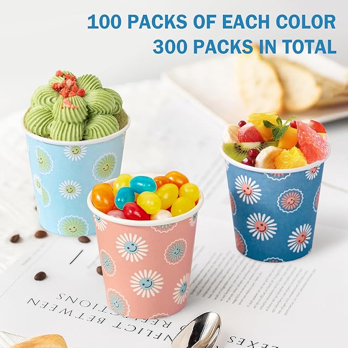 SIUQ 300 Pack 3 oz Paper Cups, Disposable Bathroom Cups, Small Mouthwash Cup, Hot/Cold Beverage Drinking Cups, Mini Paper Cups for Bathroom, Birthday Party, Travel, Events, Picnic, BBQ (Daisy)