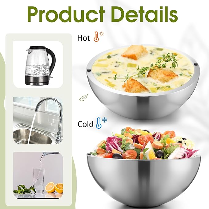 Honeydak 1 Pack 70 oz Dip Chiller Bowl Stainless Steel Double Walled Insulated Ice Serving Bowl for Parties Salsa, Guacamole, Condiments, Sauces, Salad & Food Hot or Cold