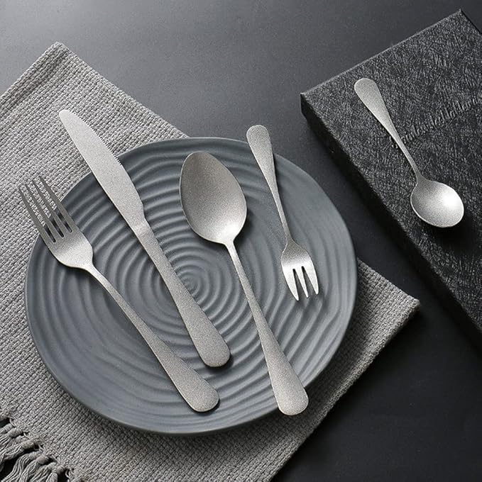 Matte Silverware Set for 14 Stainless Steel Flatware Set Vintage Style Delicate Cutlery Utensils 70 Piece Include Knives Forks and Spoons Tableware Set for Home Kitchen Wedding Restaurant
