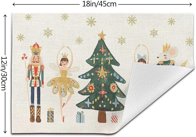 Merry Christmas Placemats 12x18 Inches Set of 4,Christmas Nutcracker Decorative Rectangle Winter Decoration Table Mats for Party, Home Kitchen,Dining Table Decoration