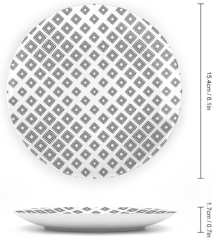 Ceramic Plates, Abstract Decorative Ceramic Plates, Minimalist Geometric Diamond Shaped Square Lines, 7 Inch, Household Plates Decorative, Black White