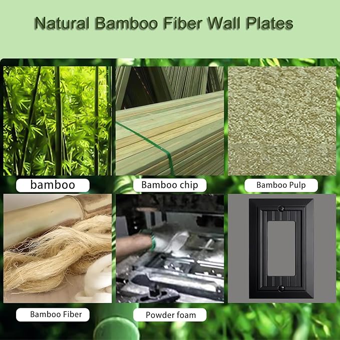 Beadboard Outlet Covers Wall Plates, Bamboo Fiber Light Switch Covers, Natural Material Electric Receptacle Decorative Switch Plate Outlet Cover Matte Black (1 Gang Decorator 4 Pack)