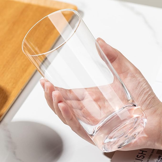 Drinking Glasses, 13.5oz Highball Glasses Drinking Set Of 6, Borosilicate Water Glass Cups, Clear Vintage Glassware for Juice, Mojito, Tom Collins & Mixed Cocktail Drinks