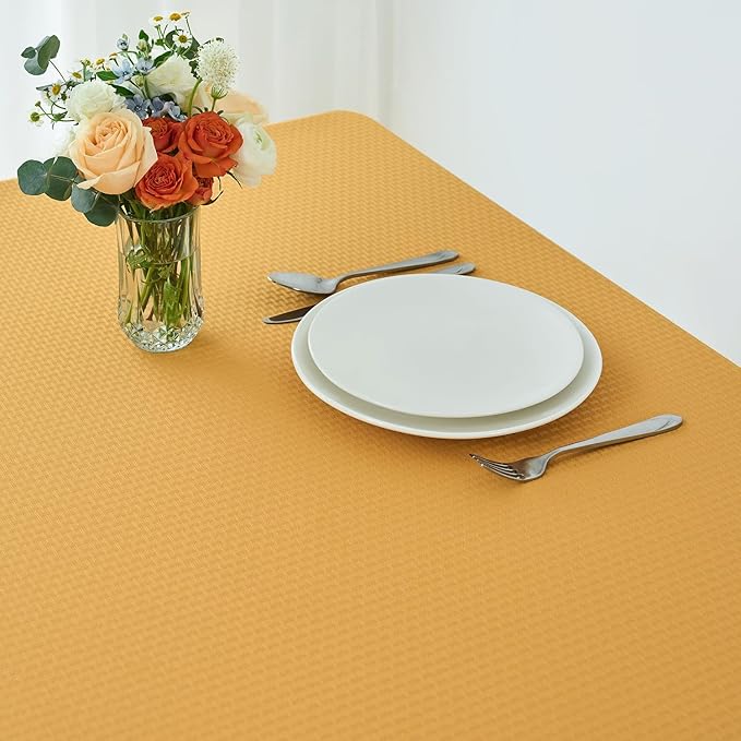 maxmill Jacquard Tablecloth Stain Resistant Waterproof Wrinkle Free Spillproof Washable Soft Weaved Texture Table Cloth for Dining Room, Indoor Outdoor Use, Rectangle 60 x 140 Inch, Ochre Yellow