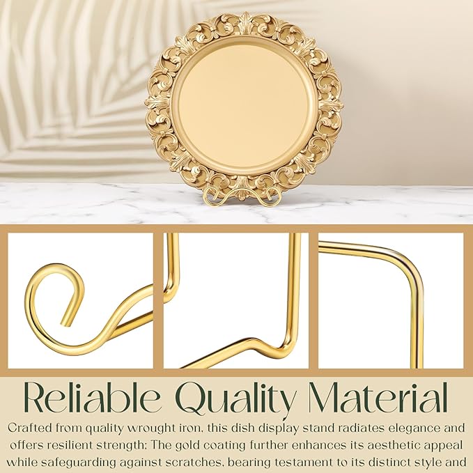 Baderke Wrought Iron Bowl Deep Platter Stand Detachable Metal Scroll Display Rack Easel Metal Bowl Display Stand Decorative Holder Dish Picture Easel (Gold,2 Pcs)
