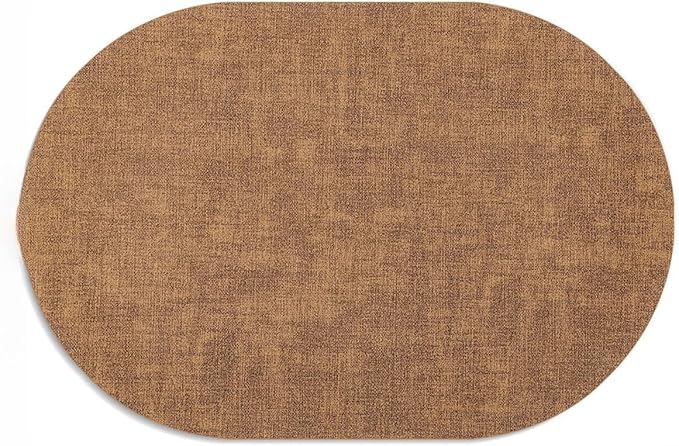 Placemats Set of 12 - Washable Heat Resistant Table Placemats - Wipeable Faux Leather Oval Place Mats, Waterproof Table Mats for Dining Table, Brown