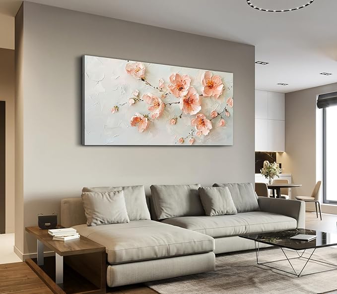 ADJUVANT Wall Art Impressionist Pink Floral 40"L x 20"W, Cherry Blossoms Canvas Painting Soft Petals Artwork Pastel Tones Prints Spring Flowers Wall Decor for Living Room Bedroom Bathroom Home Office