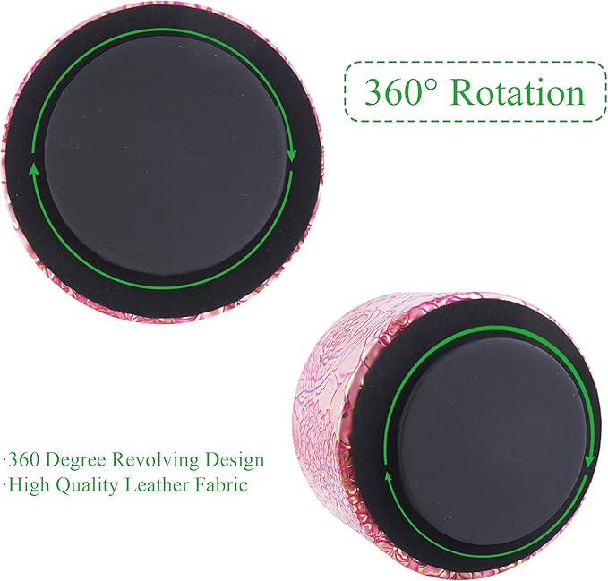 Round Leather Art Supply Organizer,Remote Control Holder,360 Degree Spinning,Multi-Functional Pencil Holder,4 Compartments Desktop Stationary Organizer(1-Rich Flower Pink)