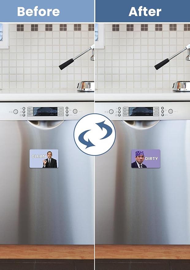 The Office TV Show Merchandise,6 PCS Cork Coasters for Drinks,Funny Set with Coasters Holder,The Office TV Fans Clean Dirty Dishwasher Magnet,Refrigerator Sign Kitchen Decor Gifts