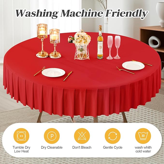 4 Pack Red Spandex Round Tablecloths for 60 Inch Tables, Stretchy Fitted 5FT Cloths, Wrinkle-Free Cover With Skirt for Wedding Party Dining Banquet