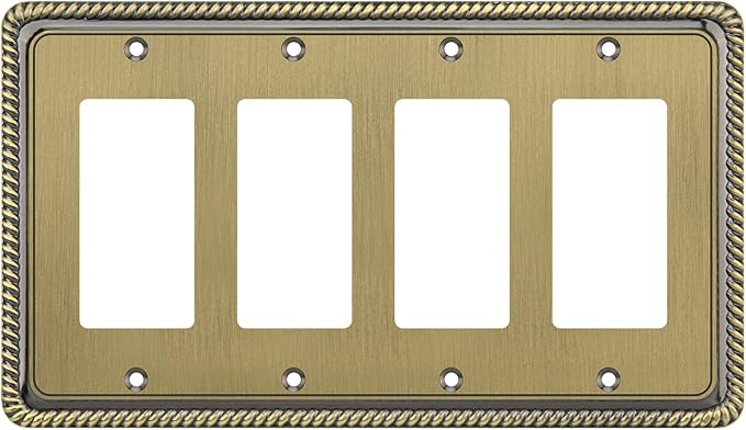 Henne Bery Rope Edge Decorative Wall Plate Switch Plate Outlet Cover (Quad Decorator, Antique Brass)