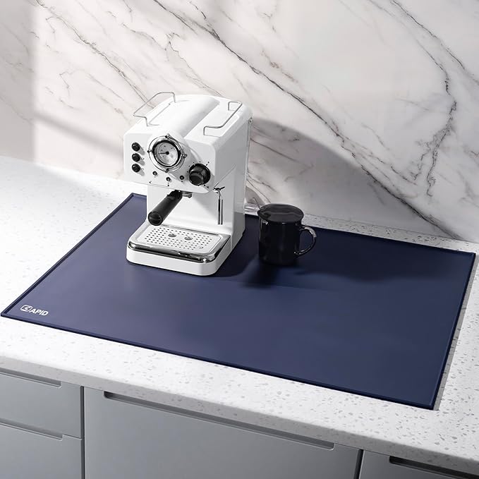 SAPID Raised Edges 32"x24" Extra Large Silicone Mat, Rolled-Up Silicone Mats For Kitchen Counter Heat Resistant Silicone Mat With Lip, Thick Countertop Protector Mat,Silicone Mats For Crafts,Navy Blue