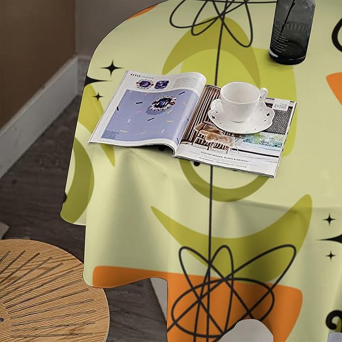 Mid Century Black Cat Round Tablecloth, Vintage Modern Bohemian Abstract Geometric Retro Art Tablecloth for Home Party Dining Room Kitchen Decor 36Inch(90cm)