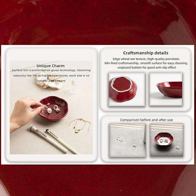 Floral Ceramic Ring Dish Elegant Jewelry Gift for Women Ceramic Trinket Tray Ring Holder Necklace Organizer for Mom Best Friend Sister (red)