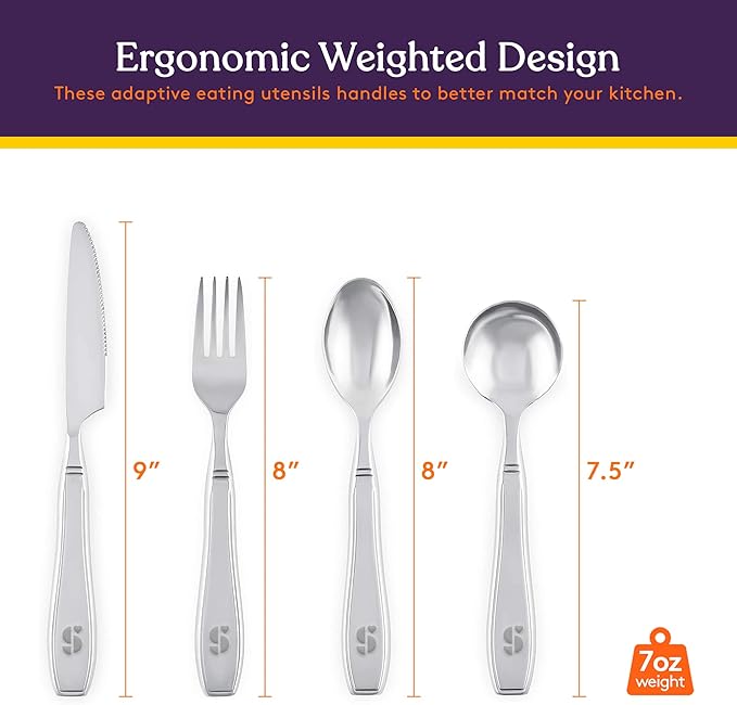 Special Supplies Premium Stainless Steel Weighted Silverware for Parkinson's Patients- Weighted Utensils for Tremors and Parkinson's Patients-Wide Non-Slip Grip, Easy to Clean - Flatware for Elderly