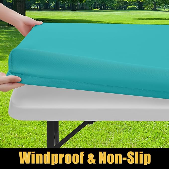 Smiry Rectangle Picnic Table Cloth, Waterproof Elastic Fitted Tablecloths for 4 Foot Tables, Washable Polyester Table Cover for Camping, Indoor and Outdoor (Turquoise, 30"x48")