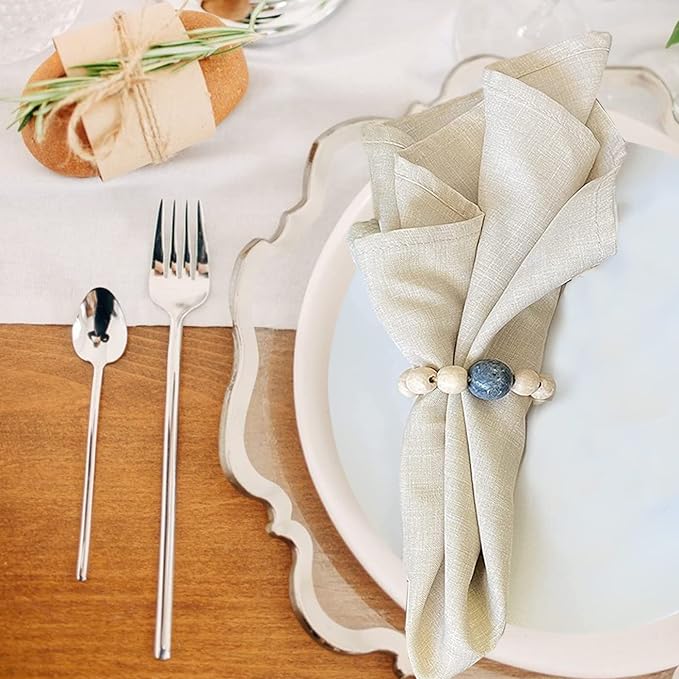 Napkin Rings Set of 6 - Wooden Beads Napkin Rings | Rustic Wooden Napkin Ring Holder for Table Decoration | Handmade LEBEJUA Napkin Ring with Wood Beads & Jute Twine Farmhouse Napkin Holder Boho Style