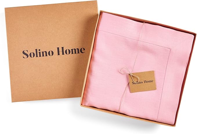 Solino Home Linen Tablecloth for Rectangle Tables 60 x 132 Inch - 100% Pure Linen Pink Lemonade Table Cloth - Fete, Machine Washable Cloth Tablecloth for Valentines, Spring, Easter