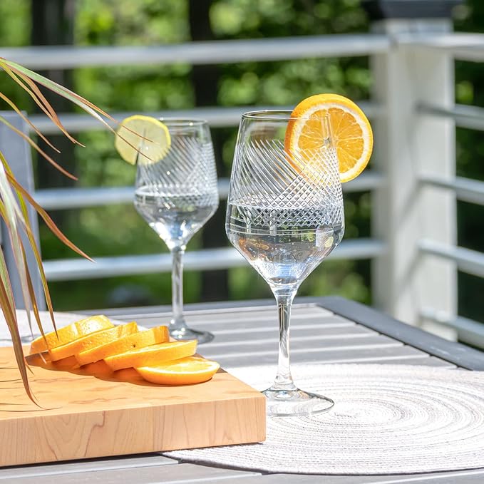 Rolf Glass Bourbon Street 19.5 ounce All Purpose Wine Stemmed Wine Glasses Set of 2 | Lead-Free Glassware | Diamond-Wheel Engraved and Polished | Designed and Made in the USA | Set of 2