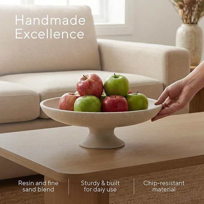 Large Decorative Bowl, Modern Pedestal Bowl for Home Decor, Decorative Fruit Bowl for Kitchen Counter, Stylish Key Bowls for Entry Table, 11.45” Diameter & 3.8” Height