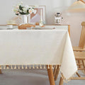 JIALE Textured Tablecloths, Heavy Duty Cotton Linen Farmhouse Table Cloth Rectangle Table, Waterproof Wrinkle-Free Rectangle Tablecloth for Kitchen, Dining, Parties, 55"x75", Ivory