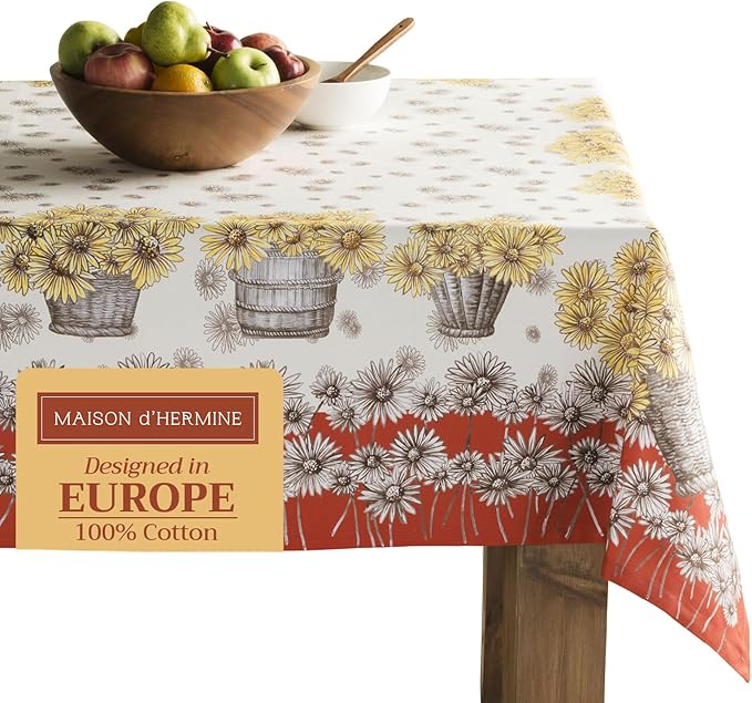 Maison d' Hermine Table Cloth Rectangle Table 100% Cotton 60 x 108 Inches Fall Tablecloth Reusable Everyday Use for Thanksgiving Christmas Decorations Dining Farmhouse Party (Bagatelle)