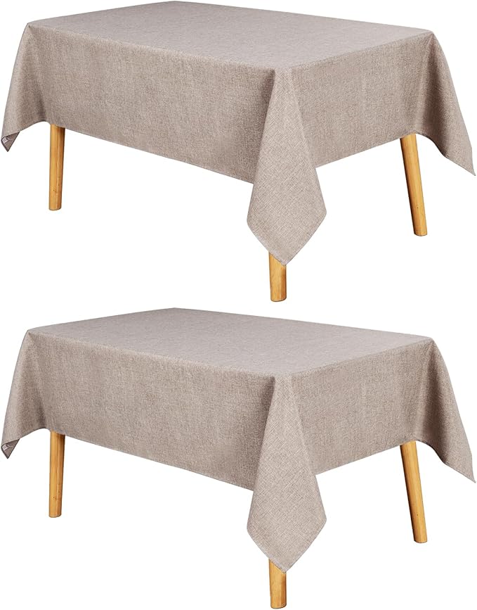 JIUZHEN 2 Pack Rectangle Table Cloth Faux Linen Farmhouse Tablecloth Wrinkle and Stain Resistant Decorative Fabric Table Cover for Kitchen, Dining Room, Parties and Camping, Stone, 60 x 84 Inch