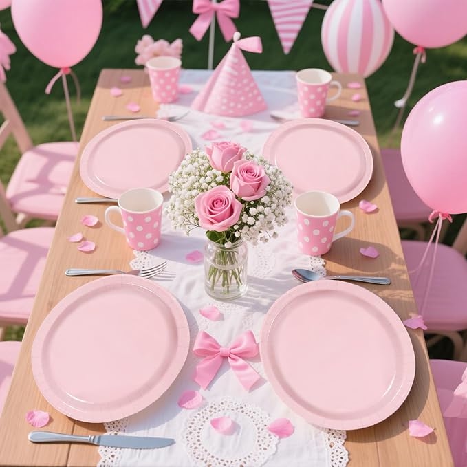 Grencian 50Pcs Pink Oval Paper Plates 10" x 12" Large Disposable 400GSM Heavy Duty Light Pink Paper Plates for Valentine's Day Girls Women Birthday Wedding Bridal Shower Baby Shower Party Supplies