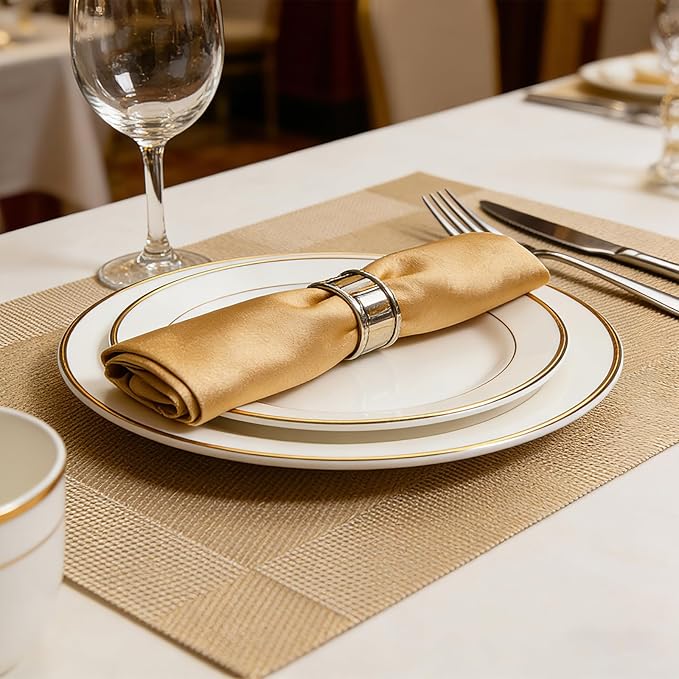 Placemats,Table Place Mats for Kitchen Dining, Heat-Resistant Anti-Skid Stain Washable PVC Table Mats, Easy to Cleaning Woven Vinyl Dinner Mats (Gold, 6 Pack)
