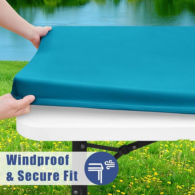 Spandex 5 Foot Rectangle Table Cloth 2 Pack, Elastic Fitted Tablecloths for Picnic, Stretch Washable Patio Table Cover for Outdoor, Camping, Banquet and Parties (Teal, 30"x60")
