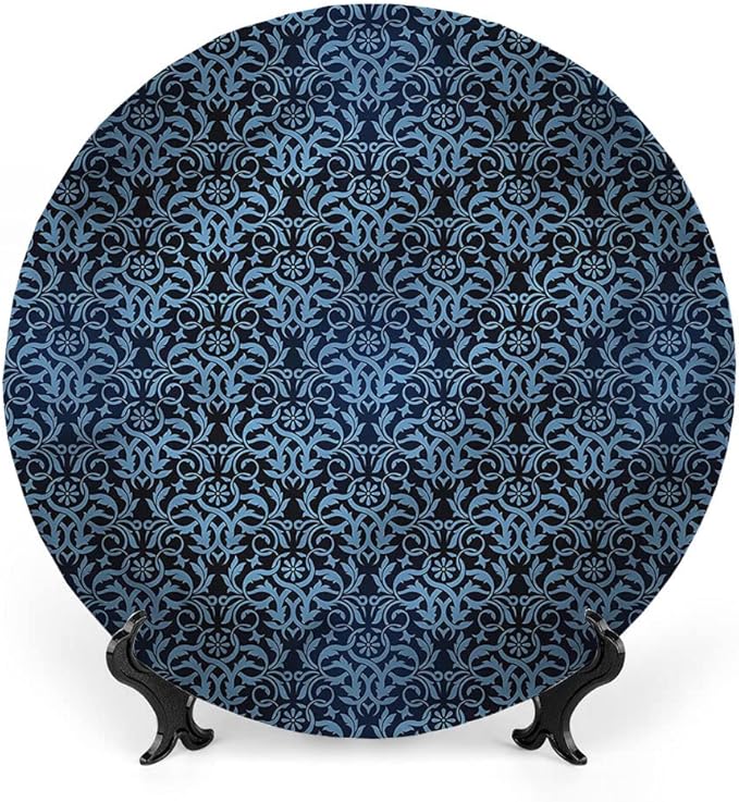 Decorative Plates, Victorian Print Ornament, Interlacing Curvy Branch, 10 Inch, Kitchen Wall Decor, Multicolor