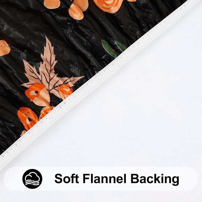 Smiry Plastic Thanksgiving Tablecloth, Pumpkin Waterproof Elastic Fitted Table Covers for 6 Foot Tables, Wipeable Flannel Backed Vinyl Tablecloths for Autumn Harvest, Parties (Black, 30x72 Inches)