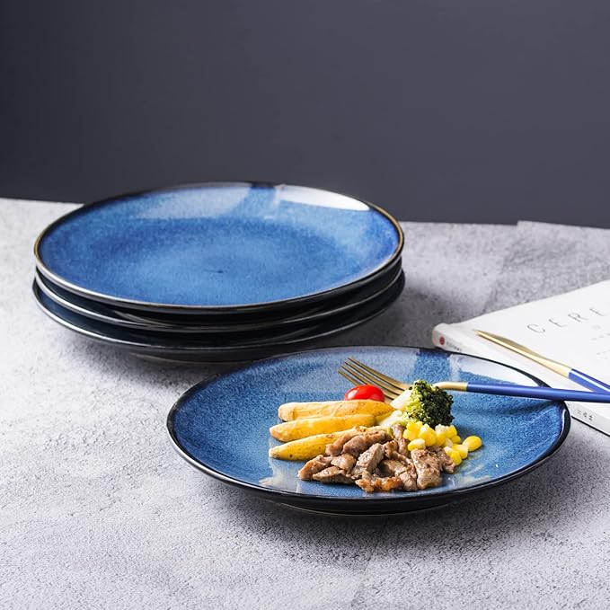 UNICASA Ceramic Dinner Plates Set of 4, Porcelain 10.25 Inch Pasta Plate Set, Reactive Glaze Serving Dishes for Steak, Salad, Pizza, Dishwasher & Microwave Safe (Blue)