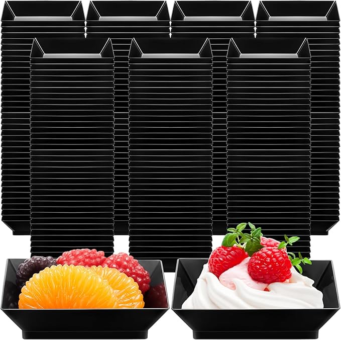 400 Pieces Mini Square Dessert Plates 2.5 x 2.5 Inch Disposable Appetizer Plates Small Clear Plastic Dish for Dessert Salad Appetizer Sauces Tastings Cake Wedding Party Serving (Black)