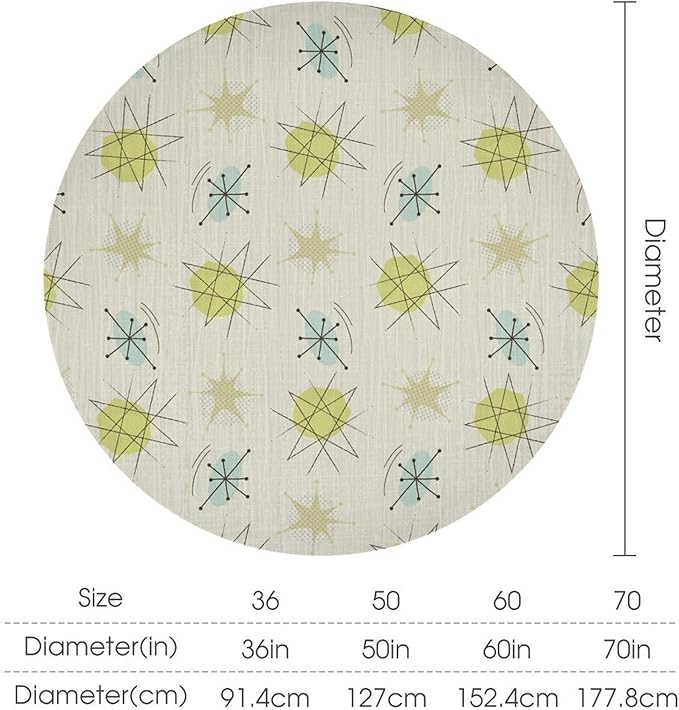 Mid Century Retro Round Tablecloth, Modern 1950s Style Abstract Geometric Vintage Print Tablecloth for Home Party Dining Room Kitchen Decor 60Inch(152cm)