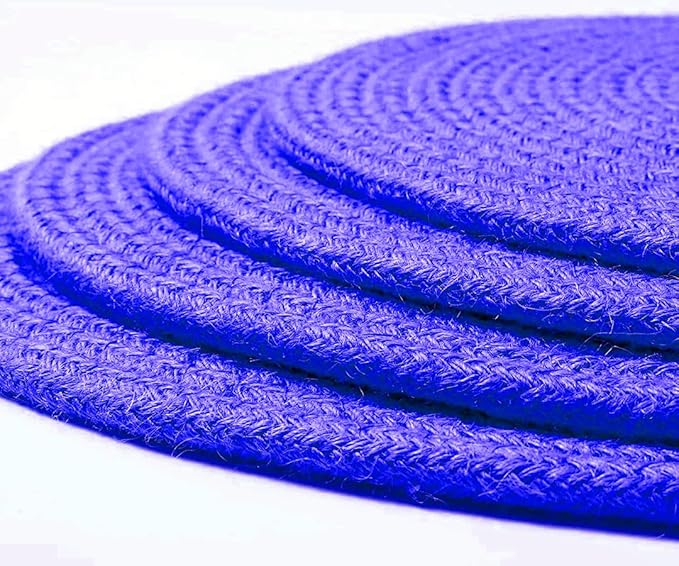 Oval Woven Placemats Set of 6 Blue Plate Chargers, Heat Resistant Non-Slip Cotton Weave Place Mats Farmhouse Straw Braided Rattan Tablemats, Wicker Placemats for Dining Table Decoration