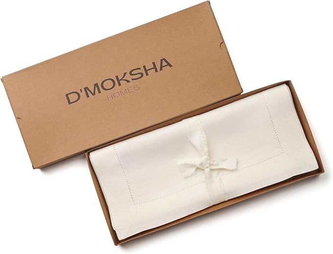D'Moksha Homes Linen Ivory Table Runner 48 Inches - Classic Hemstitch, 100% Pure Linen Coffee Table Runner 14 x 48 Inch Ideal for Dresser Tables, Valentines, Spring, Easter