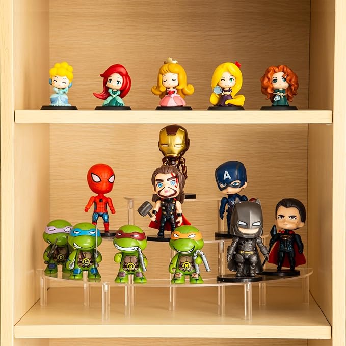 Acrylic Display Risers, 3 Tier Clear Cupcake Perfume Stand Organizer, Half Moon Dessert Stand for Display, Food, Amiibo Funko POP Figure (2half