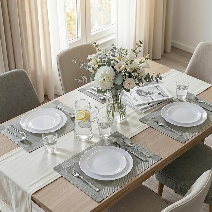 KIRE 60PCS White Disposable Plates - Heavy Duty White Plastic Plates for Party/Wedding - Include 30Pieces 10.25inch Dinner Plates and 30Pieces 7.5inch Dessert/Salad Plates