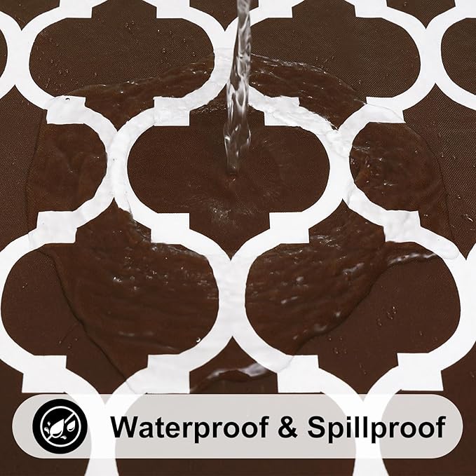 Smiry Round Plastic Table Cloth, Waterproof Vinyl Tablecloth with Flannel Backing for Round Tables, Wipeable Spillproof Tablecloths for Dining, Camping, Indoor and Outdoor (60" Round, Coffee)