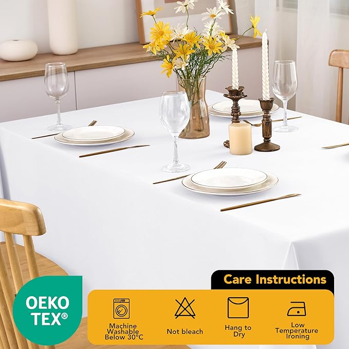 10-Pack White Tablecloths for Rectangle Tables, 60 x 102 Inches, Stain-Resistant Polyester Fabric for 6 Foot Tables - Washable Table Covers for Weddings, Banquets, Birthday, Parties, Events