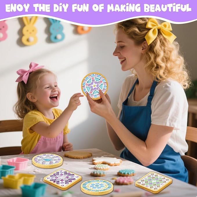 Airsnigi 10 Set DIY Mosaic Tiles for Crafts Mixed Color Mosaic Kits with Wooden Coasters Handmade Glass Coasters Crafts Set for Drinks Tray Handmade Home Decoration Christmas Gift