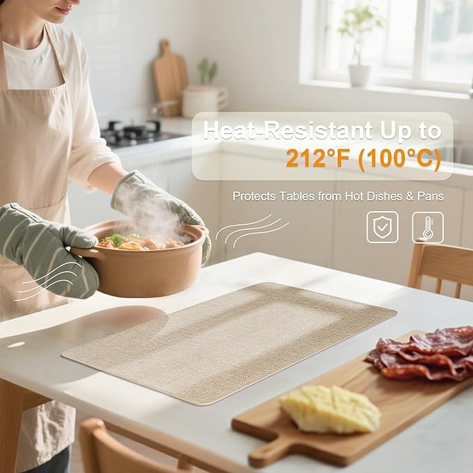 Heat Resistant Placemats Set of 6, 17x12in Waterproof Wipeable Faux Leather Non Slip Table Mats, Easy to Clean, Stain Resistant, for Kitchen Dining Room– Taupe