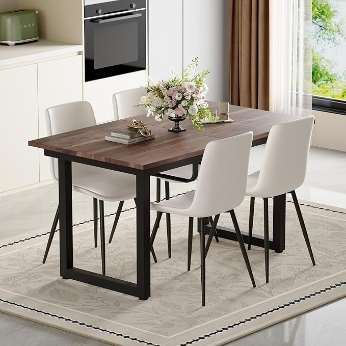 Extendable Dining Table Set for 6, 55"–71" Modern Wood Kitchen Table with 6 Upholstered Chairs, Space-Saving for Living Room Apartment, Sturdy & Comfortable, Easy Assembly