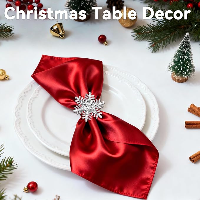 ZeeDix Christmas Silver Snowflake Napkin Rings Set of 8, Napkins Ring for Dinning Table - Rustic Dinner Tables Decoration for Wedding Receptions Christmas Thanksgiving Holiday Party Dinner Parties
